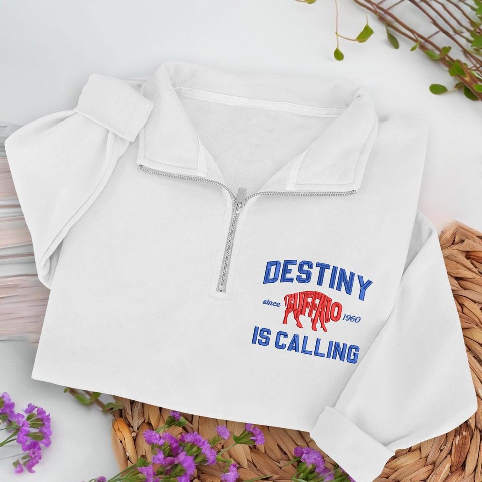 Buffalo Embroidered Quarter Zip Sweatshirt  Destiny Is Calling Retro Sportswear