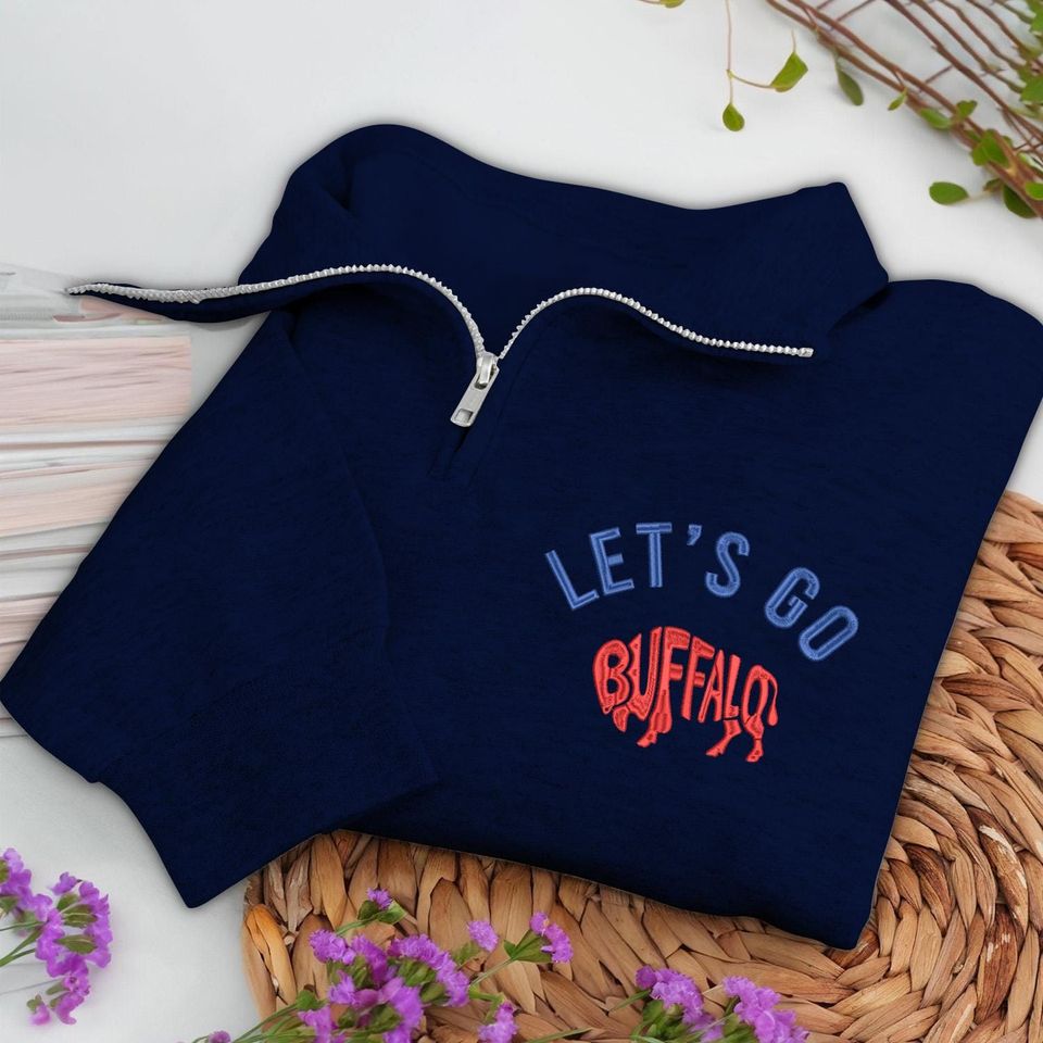 Lets Go Buffalo Embroidered Quarter Zip Sweatshirt  Retro Game Day Pullover