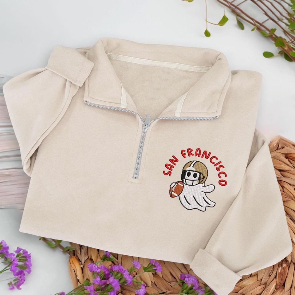 Embroidered San Francisco Ghost Football Quarter Zip Sweatshirt: Cozy Game Day