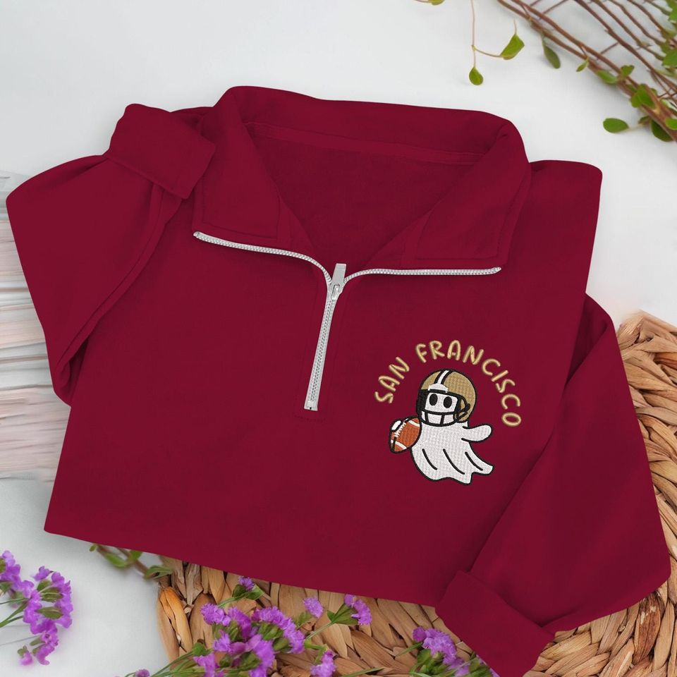 Embroidered San Francisco Ghost Football Quarter Zip Sweatshirt: Cozy Game Day