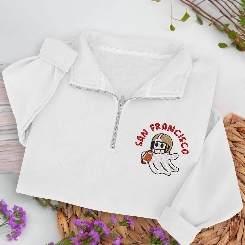 Embroidered San Francisco Ghost Football Quarter Zip Sweatshirt: Cozy Game Day