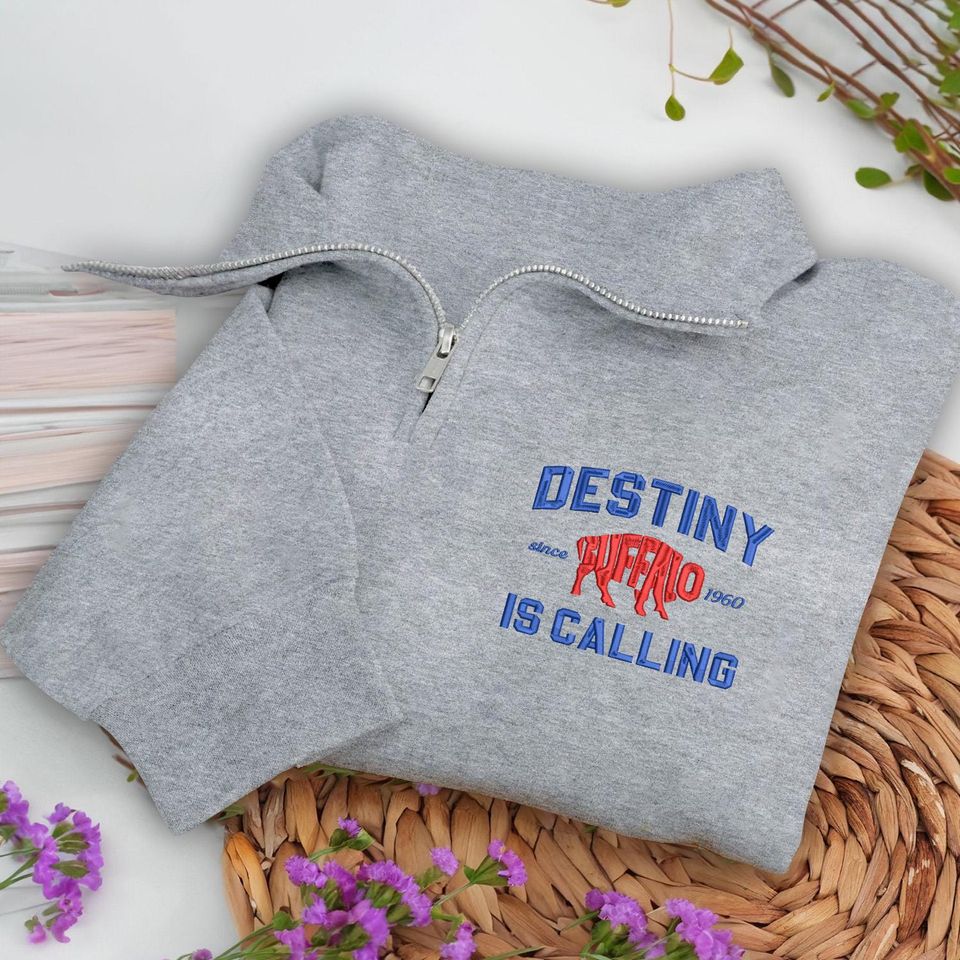 Buffalo Embroidered Quarter Zip Sweatshirt  Destiny Is Calling Retro Sportswear