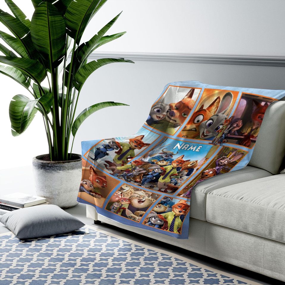 Zootopia Fleece Blanket with Nick Wilde & Judy Hopps Names, Birthday and Christmas Gift