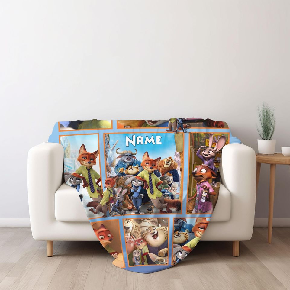 Zootopia Fleece Blanket with Nick Wilde & Judy Hopps Names, Birthday and Christmas Gift