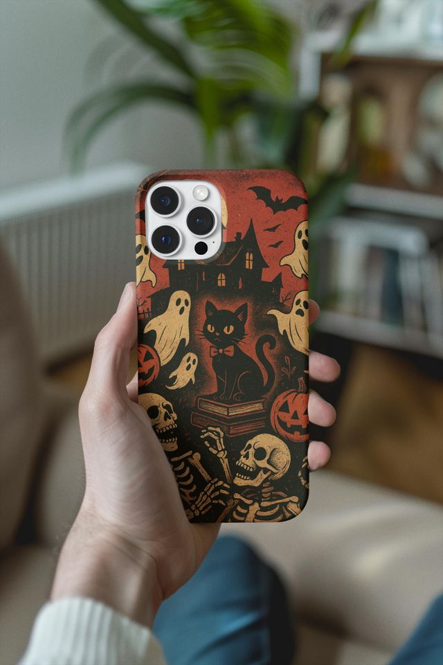 Halloween Phone Case, Spooky Pumpkin Cell Phone Cover, Ghost & Skull Mobile Case, Fall Decor Accessories for Halloween