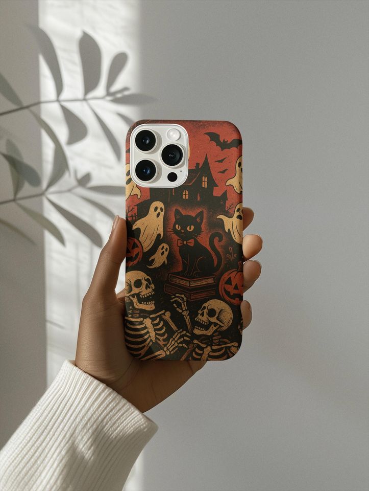 Halloween Phone Case, Spooky Pumpkin Cell Phone Cover, Ghost & Skull Mobile Case, Fall Decor Accessories for Halloween