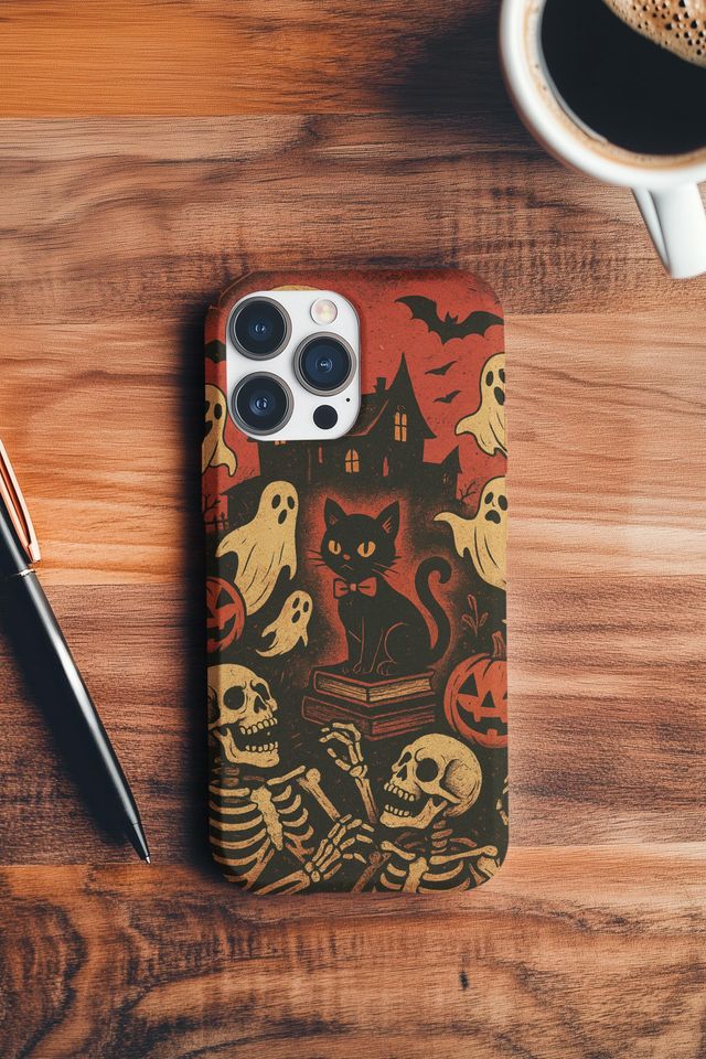 Halloween Phone Case, Spooky Pumpkin Cell Phone Cover, Ghost & Skull Mobile Case, Fall Decor Accessories for Halloween
