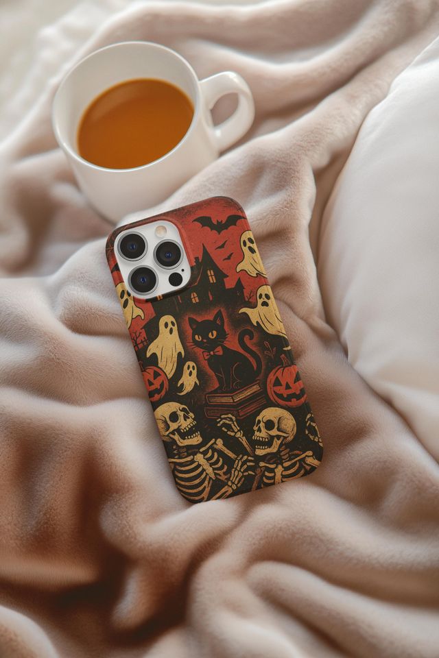 Halloween Phone Case, Spooky Pumpkin Cell Phone Cover, Ghost & Skull Mobile Case, Fall Decor Accessories for Halloween