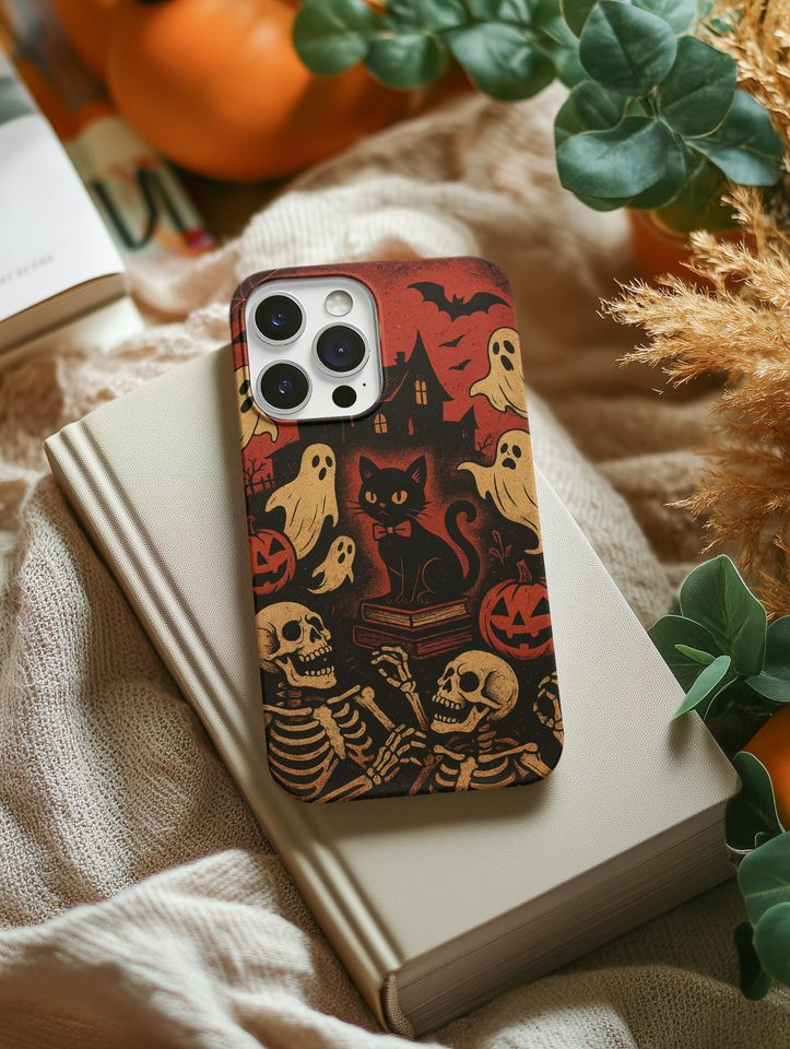 Halloween Phone Case, Spooky Pumpkin Cell Phone Cover, Ghost & Skull Mobile Case, Fall Decor Accessories for Halloween