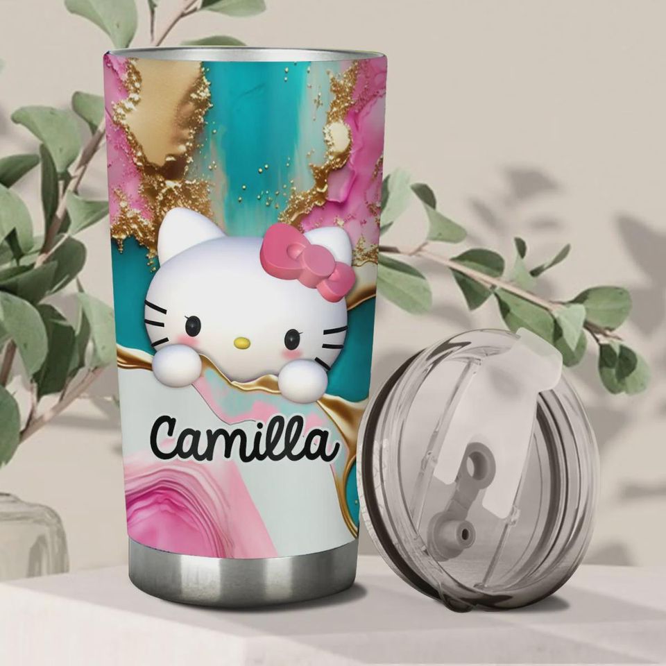 Hello Kitty Tumbler Personalized with Name, 20oz Stainless Steel Insulated Cup, Custom Best Friend Gift for Her