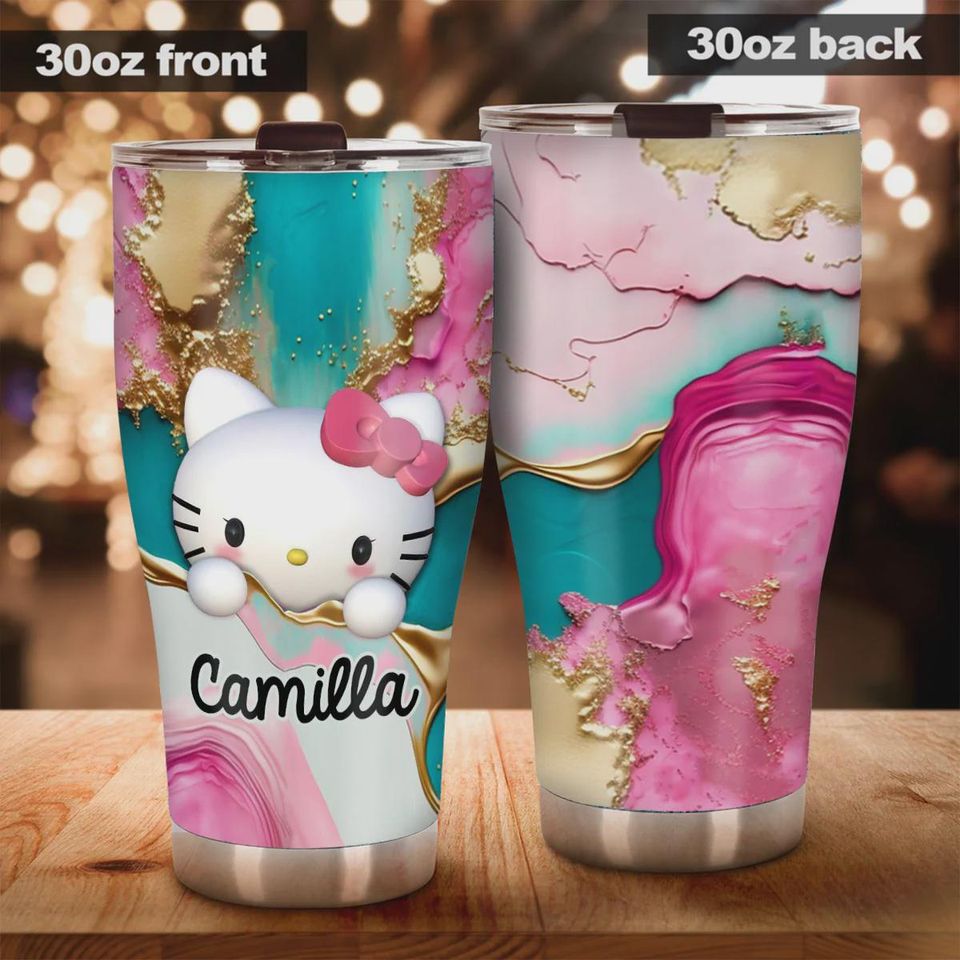 Hello Kitty Tumbler Personalized with Name, 20oz Stainless Steel Insulated Cup, Custom Best Friend Gift for Her