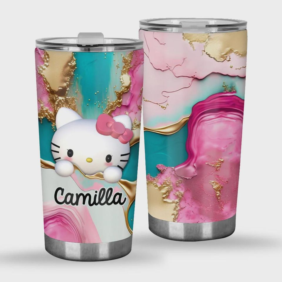 Hello Kitty Tumbler Personalized with Name, 20oz Stainless Steel Insulated Cup, Custom Best Friend Gift for Her
