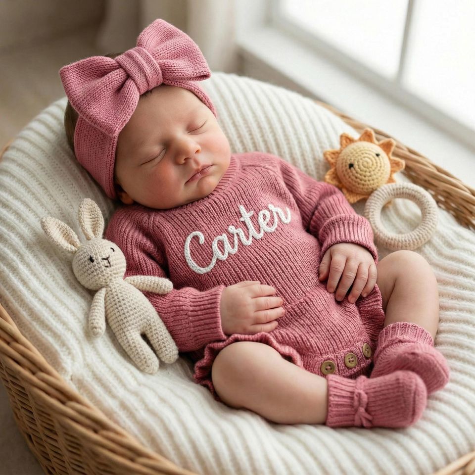 Custom Hand-Embroidered Baby Romper, Heirloom Keepsake Coming Home Outfit