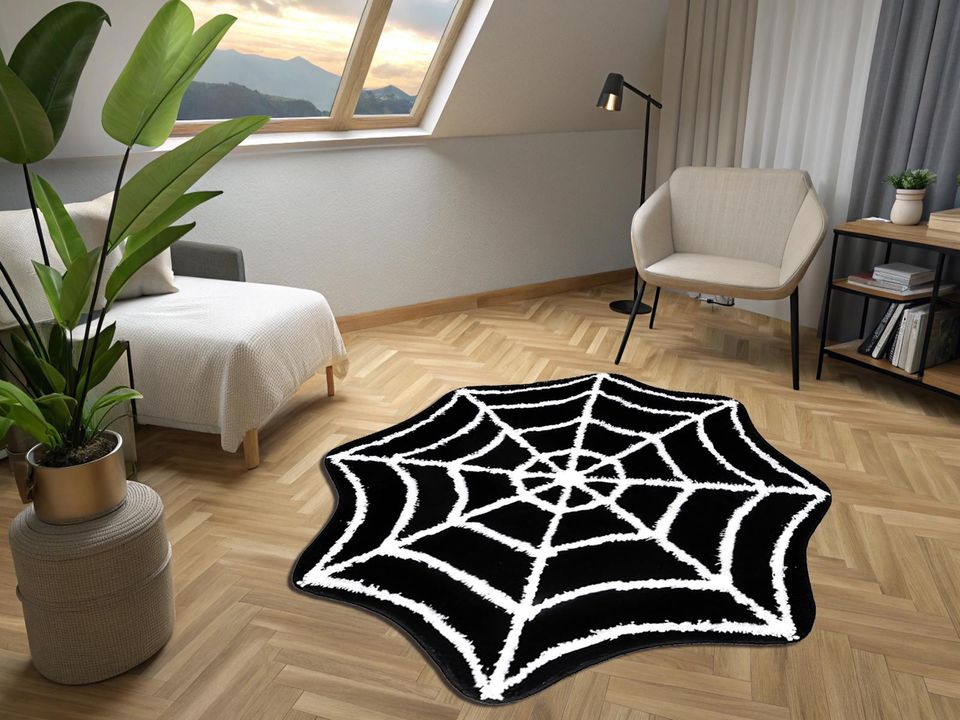 Spider Web Halloween Rug: Soft Bamboo, Funny Bedroom Decor