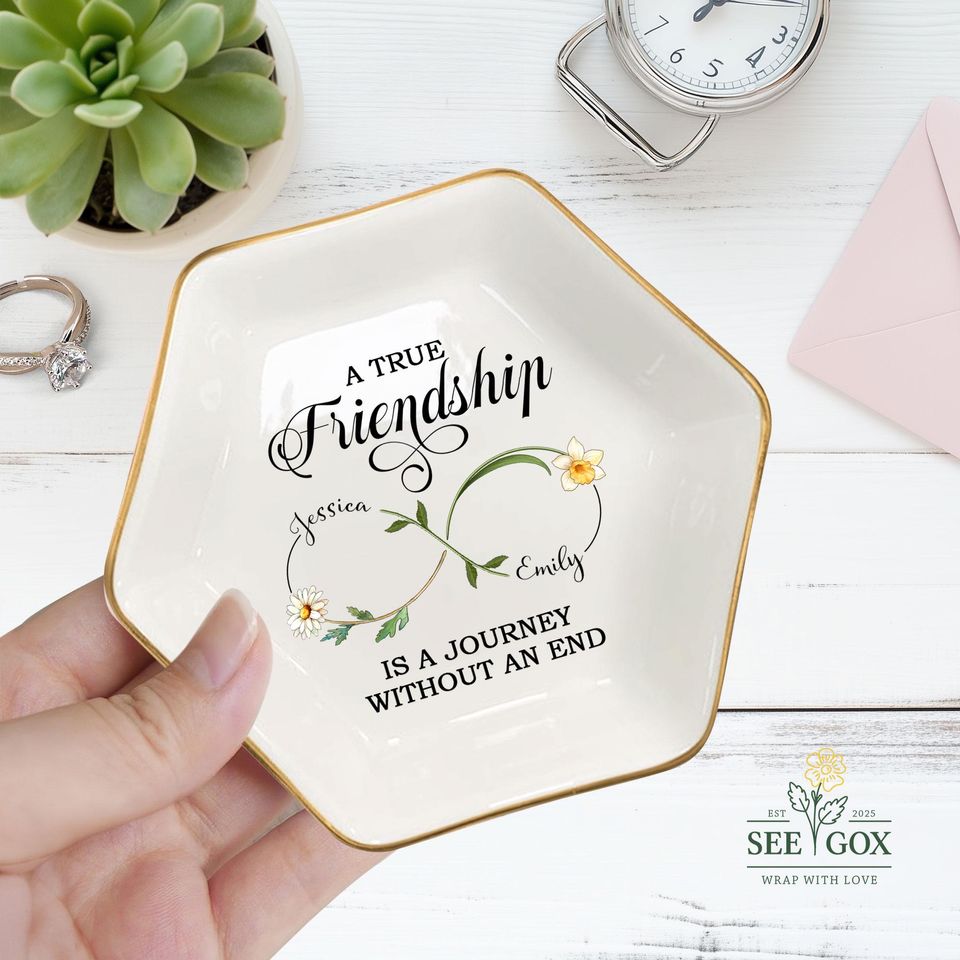 Personalized Best Friend Jewelry Dish, Birth Flower Jewelry Dish, Gift Group Friends