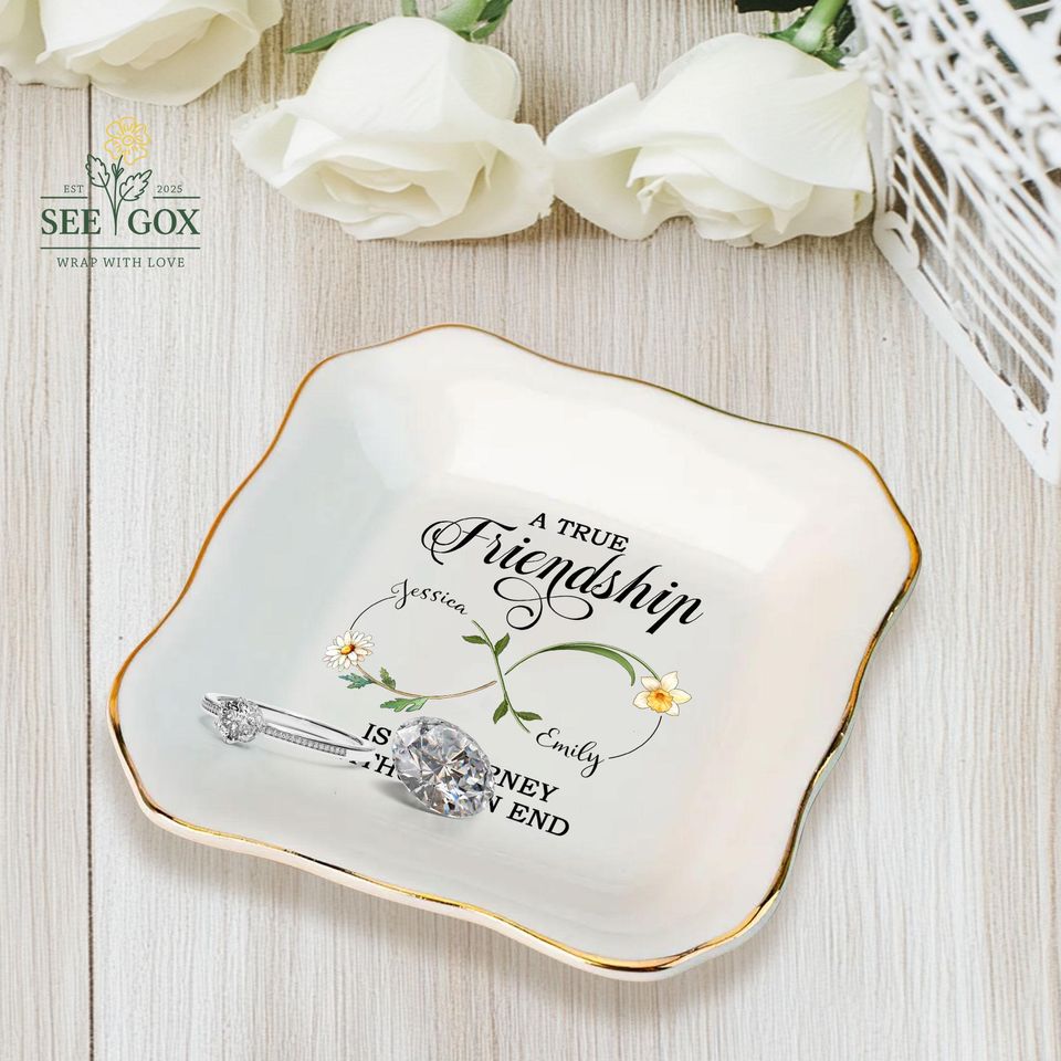 Personalized Best Friend Jewelry Dish, Birth Flower Jewelry Dish, Gift Group Friends