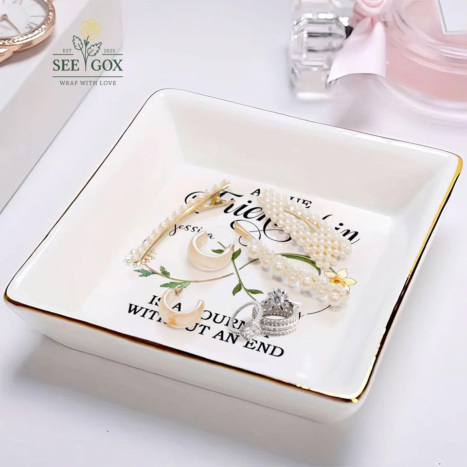 Personalized Best Friend Jewelry Dish, Birth Flower Jewelry Dish, Gift Group Friends