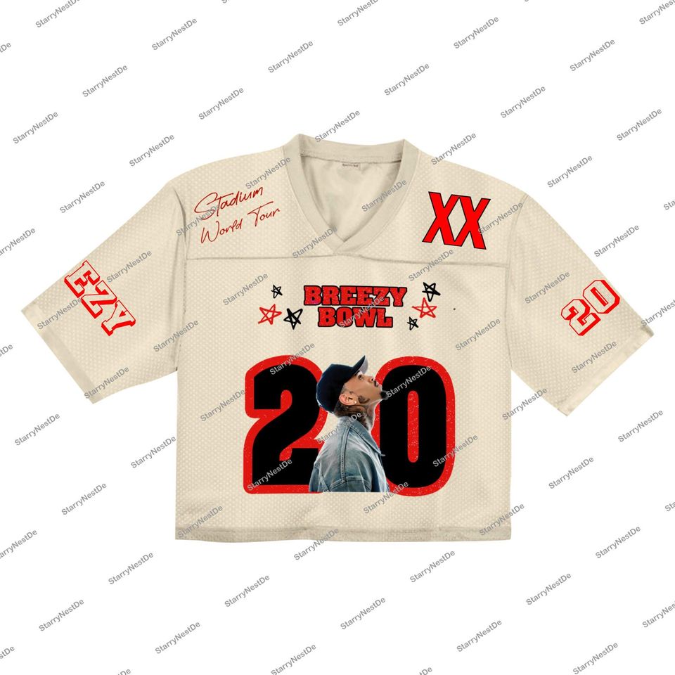 Custom Chris Breezy Brown Bowl 20 Jersey Croptop - Unique Graphic Tee with Chris Brown Artwork, Chris Brown Fan Gift, Chris Brown Jerse