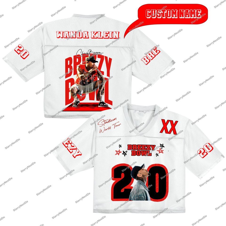 Custom Chris Breezy Brown Bowl 20 Jersey Croptop - Unique Graphic Tee with Chris Brown Artwork, Chris Brown Fan Gift, Chris Brown Jerse