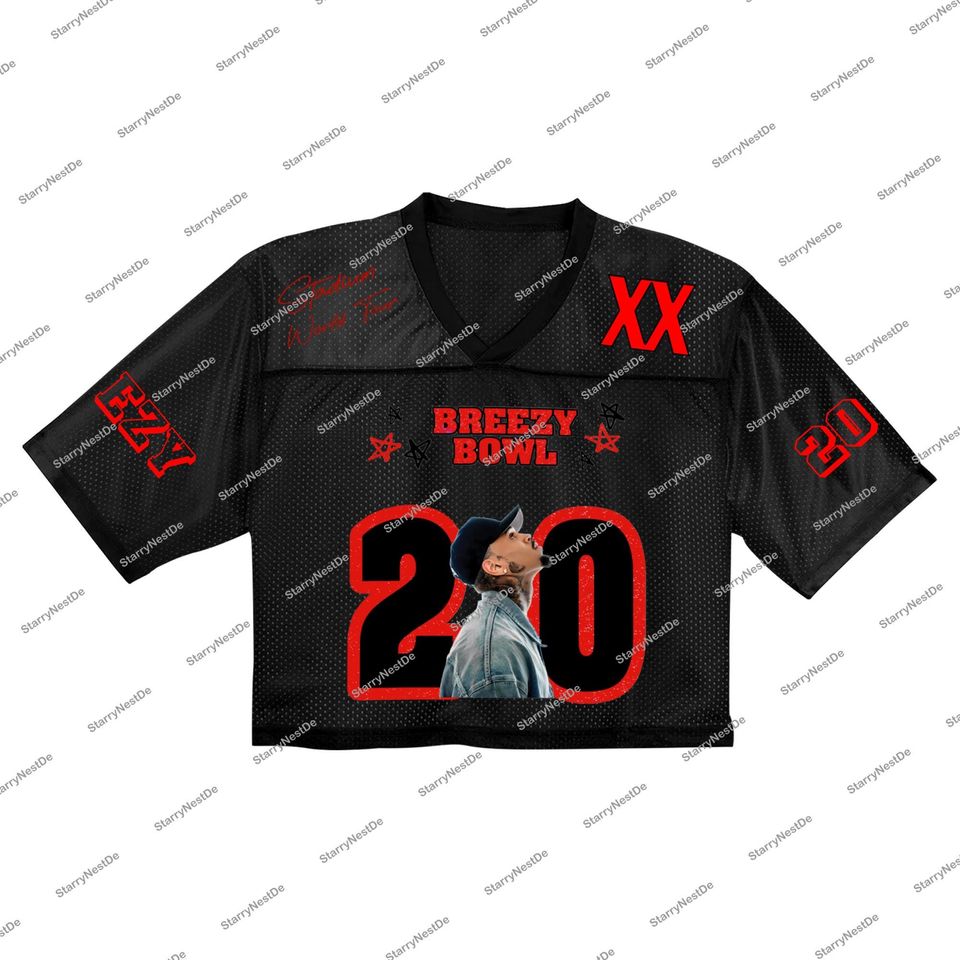 Custom Chris Breezy Brown Bowl 20 Jersey Croptop - Unique Graphic Tee with Chris Brown Artwork, Chris Brown Fan Gift, Chris Brown Jerse