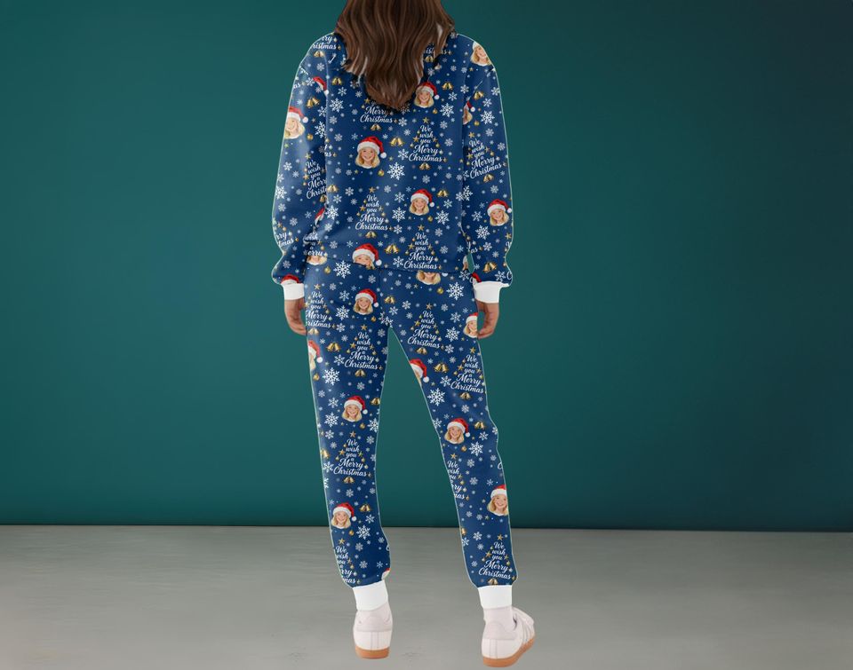 Custom Photo Coral Fleece Pajama Set, Personalized Face Lounge Set