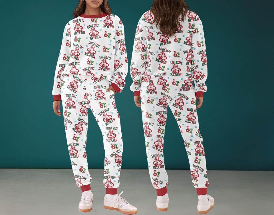 Santa Says Six Seven Christmas Pajamas Set For Women And Kid