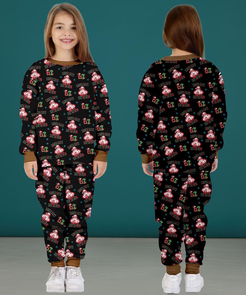 Santa Says Six Seven Christmas Pajamas Set For Women And Kid