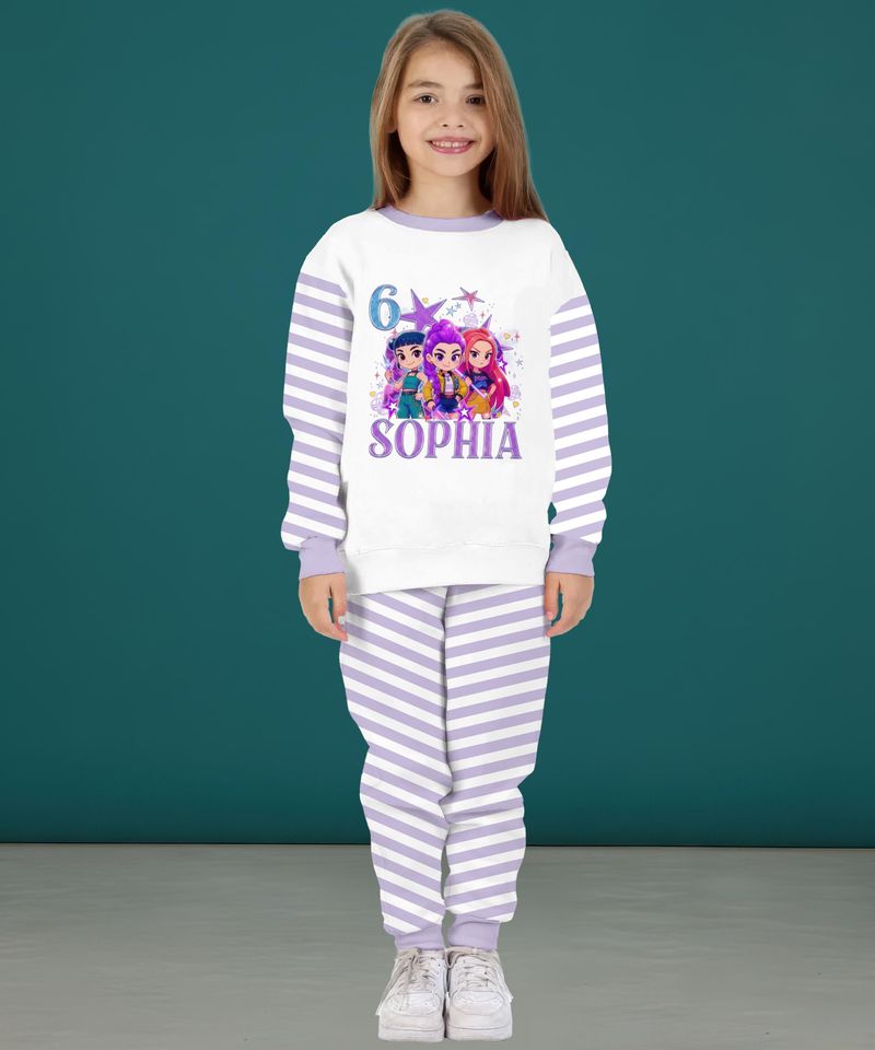 Personalised Pop Girl Band Pajamas K-Pop Demon Hunter Inspired, Huntrix Demon Hunters Pajama Set, Kpop Idol Pajamas, Fan Gift PJs
