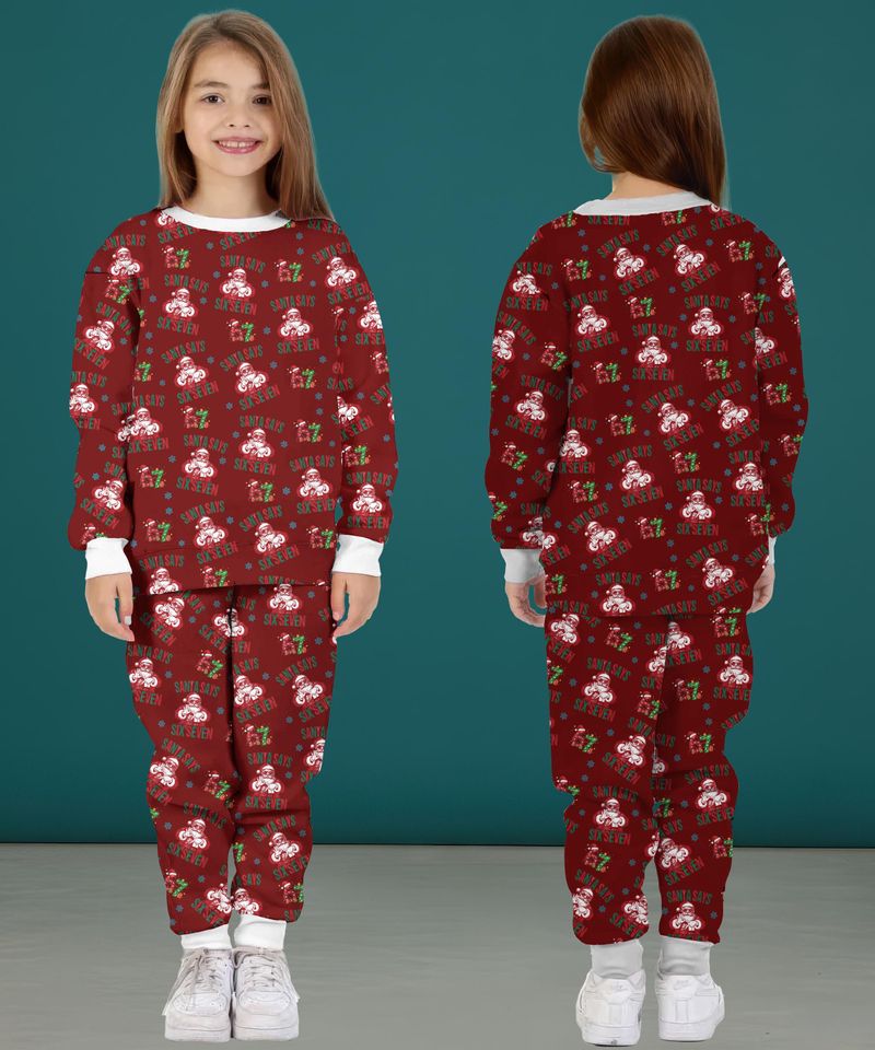 Santa Says Six Seven Christmas Pajamas Set For Women And Kid