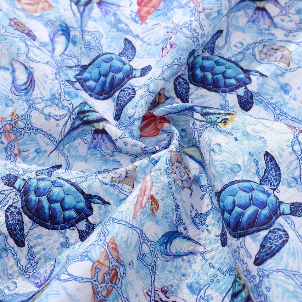 Gift for Him: Blue Sea Turtle Hawaiian Shirt - Cotton Aloha Button Down