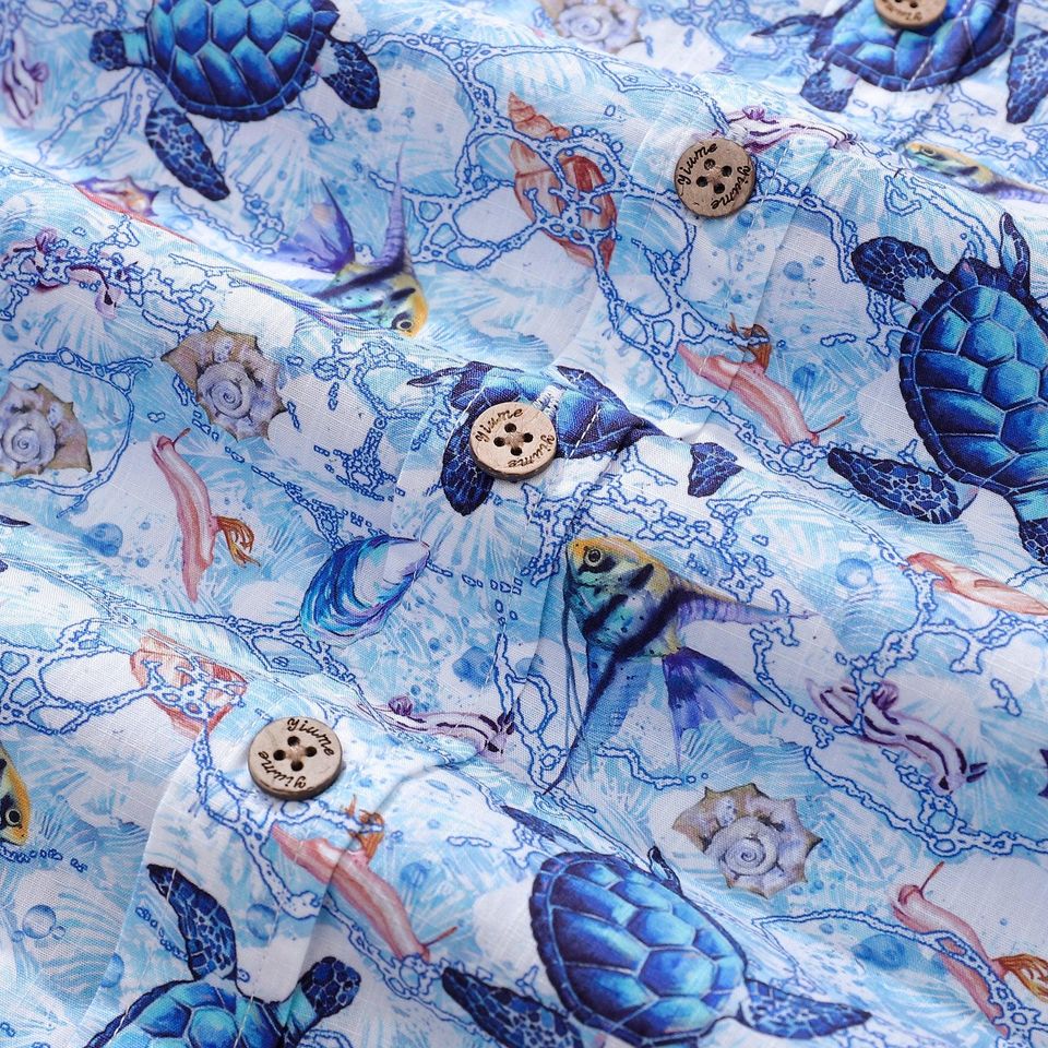 Gift for Him: Blue Sea Turtle Hawaiian Shirt - Cotton Aloha Button Down