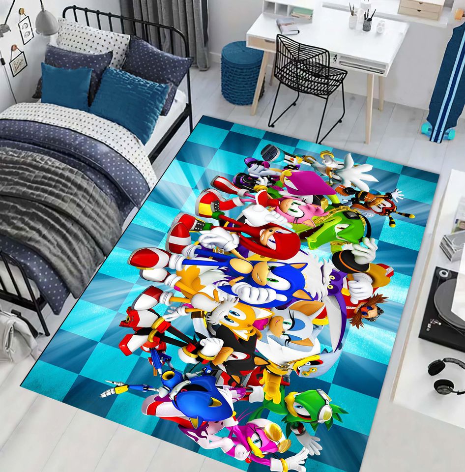 Sonic the Hedgehog Rug for Kids Room Decor, Gamecube Adventure Carpet