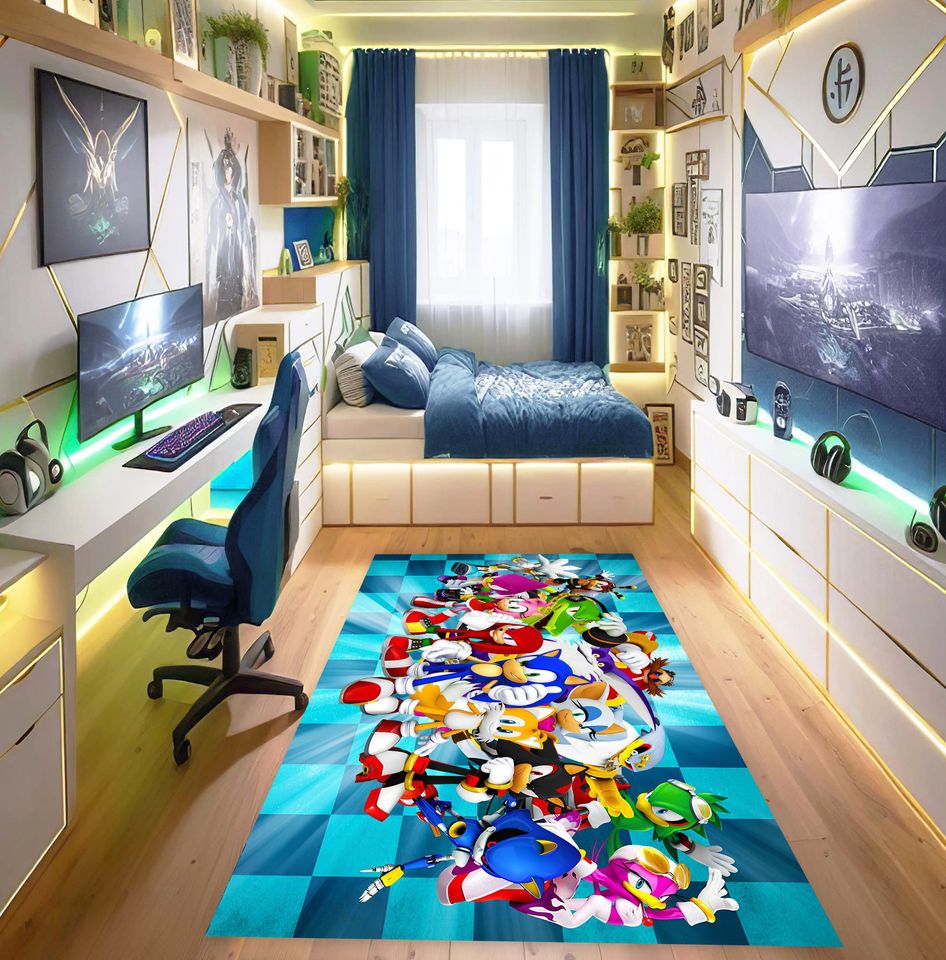 Sonic the Hedgehog Rug for Kids Room Decor, Gamecube Adventure Carpet
