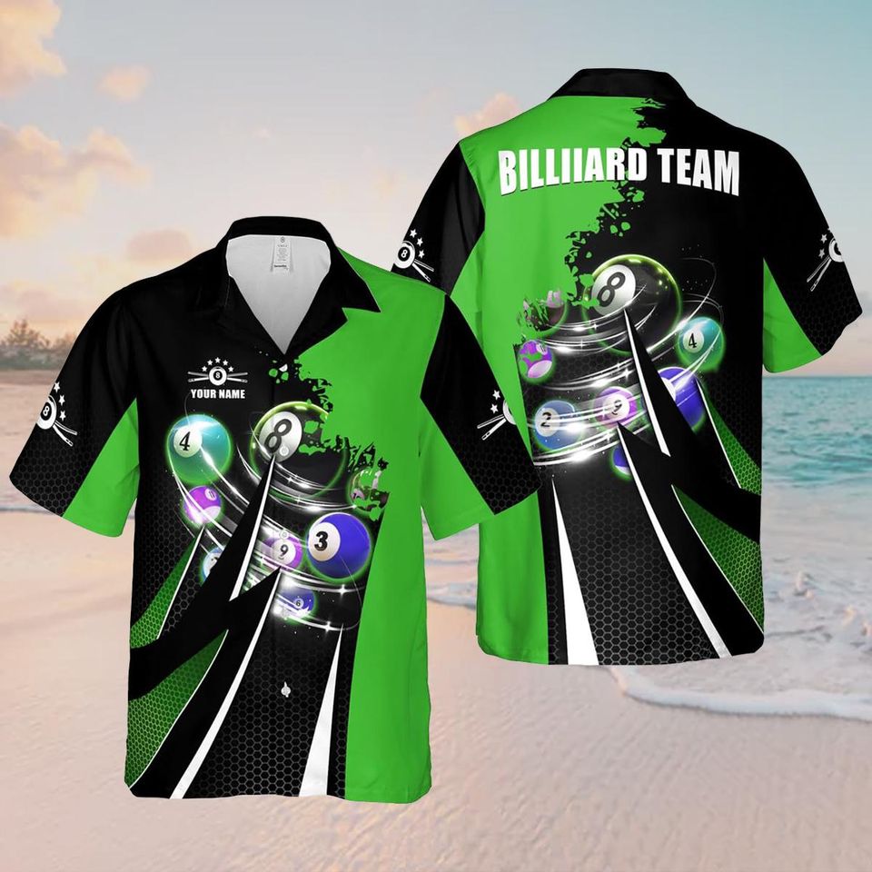 Personalized Billiard Hawaiian 3D Shirt, Custom Name Retro Matching Billiard Team Gift