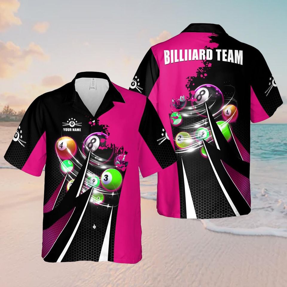 Personalized Billiard Hawaiian 3D Shirt, Custom Name Retro Matching Billiard Team Gift