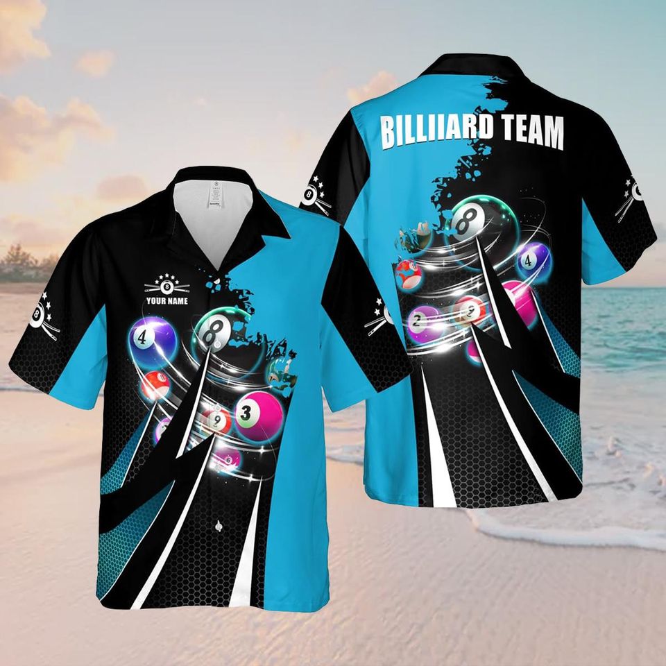 Personalized Billiard Hawaiian 3D Shirt, Custom Name Retro Matching Billiard Team Gift