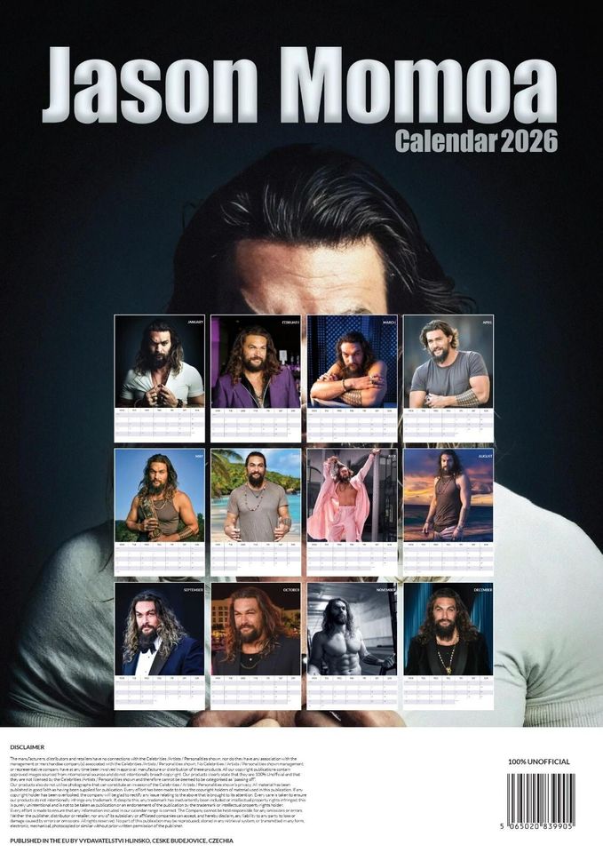 Jason Momoa 2026 Wall Calendar