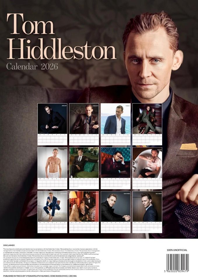 Tom Hiddleston 2026 Wall Calendar