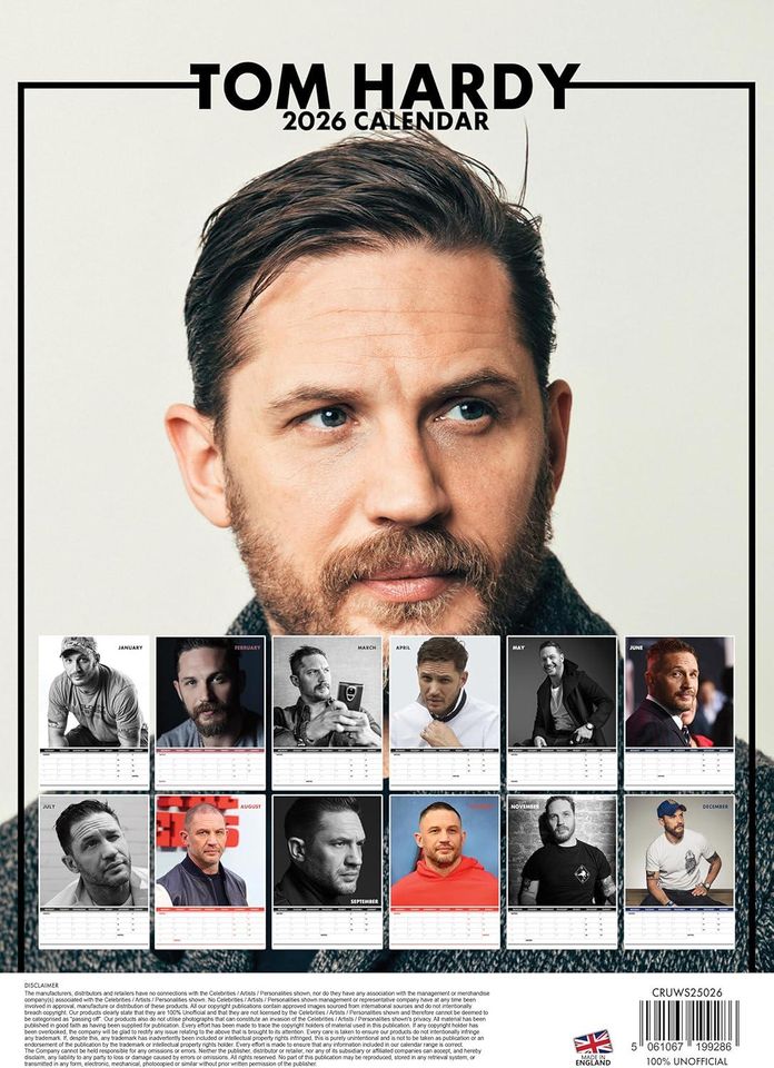 Tom Hardyy 2026 Wall Calendar