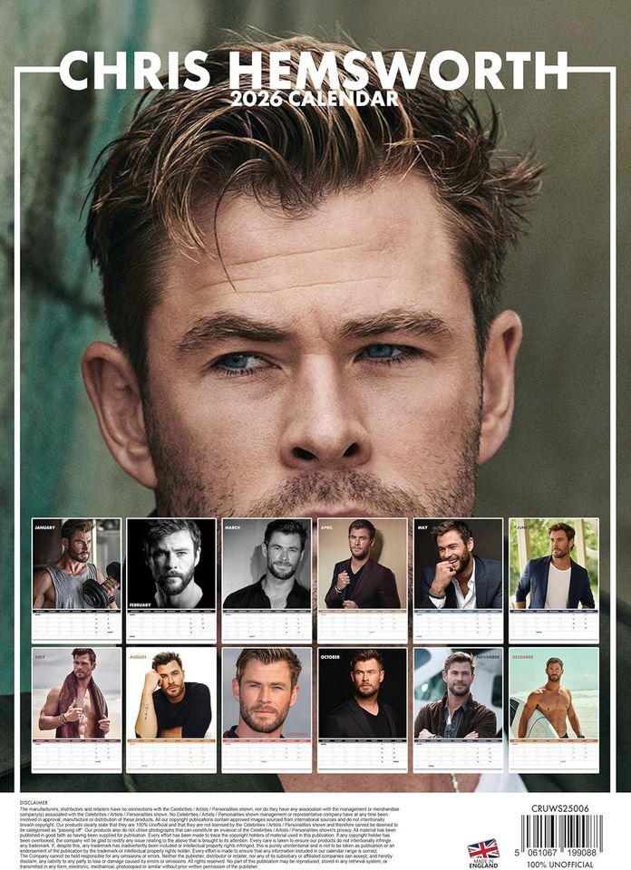 Chris Hemsworth 2026 Wall Calendar