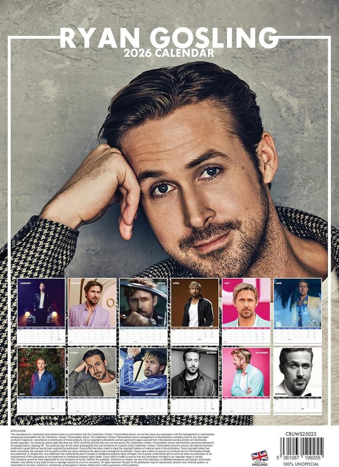 Ryan Gosling 2026 Wall Calendar