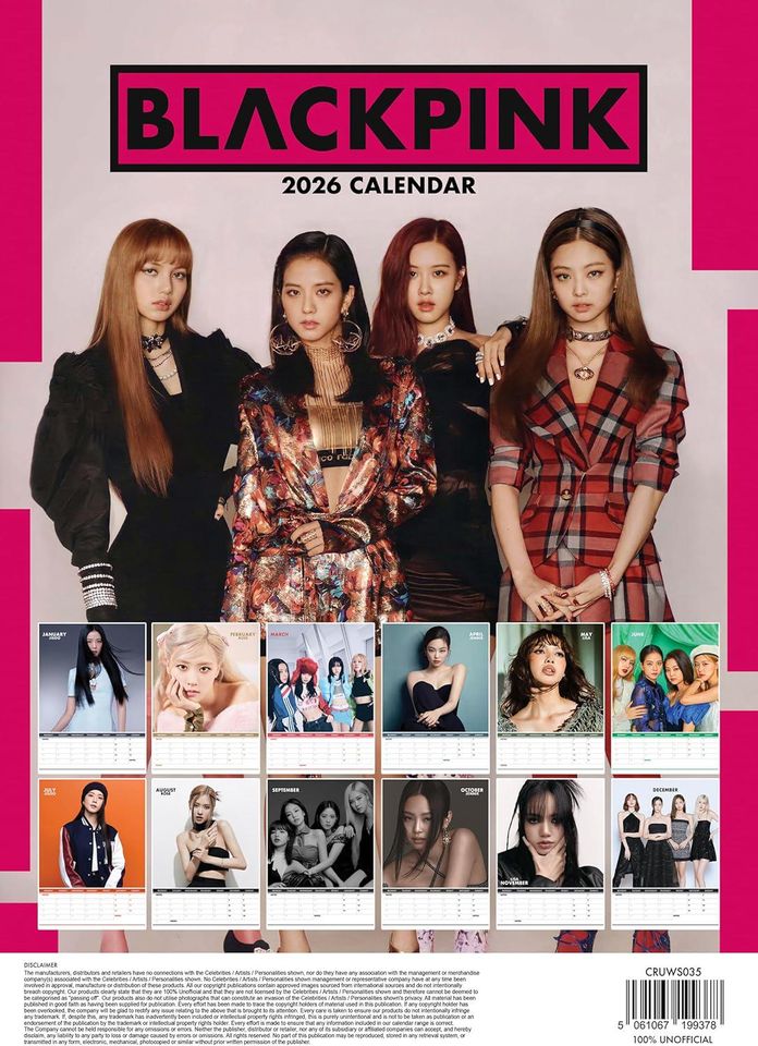 2026 Black Pink Wall Calendar
