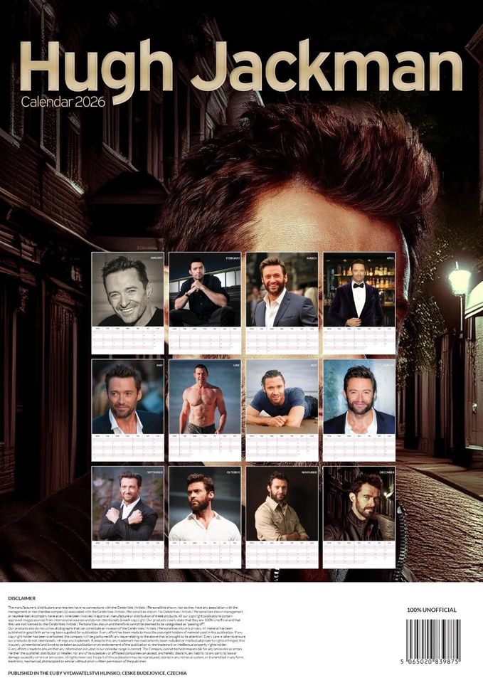 Hugh Jackman 2026 Wall Calendar