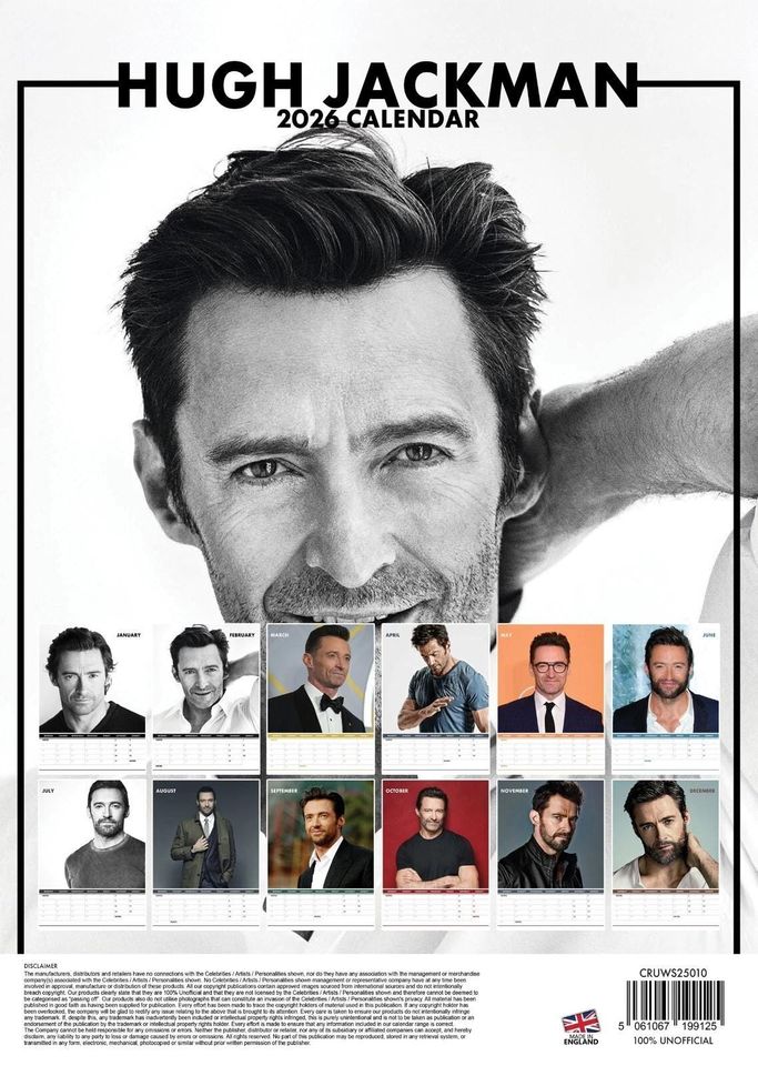 Hugh Jackman 2026 Wall Calendar