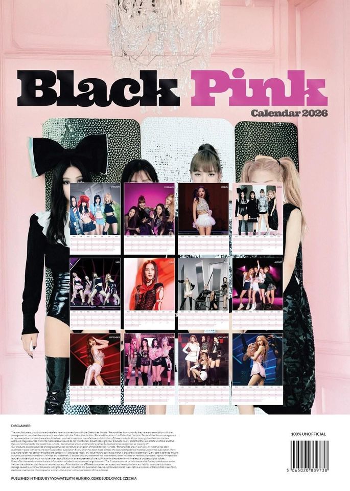 2026 Black Pink Wall Calendar