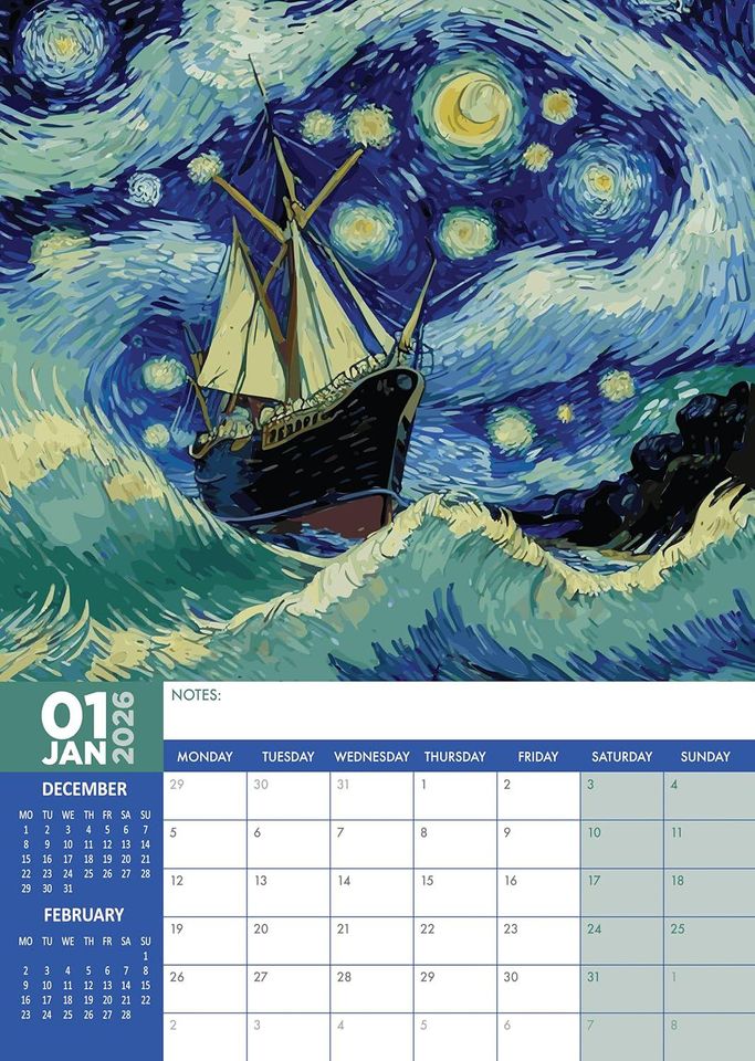 Van Gogh 2026 Wall Calendar: A3 Photography Print