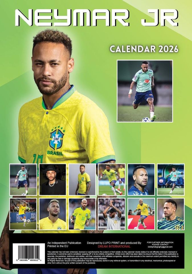 Neymar Jr. 2026 Wall Calendar