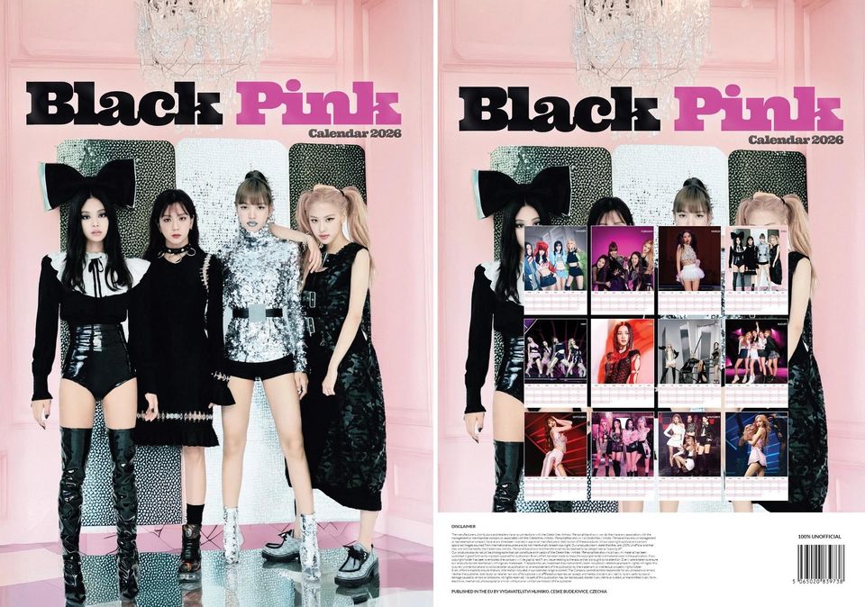 2026 Black Pink Wall Calendar