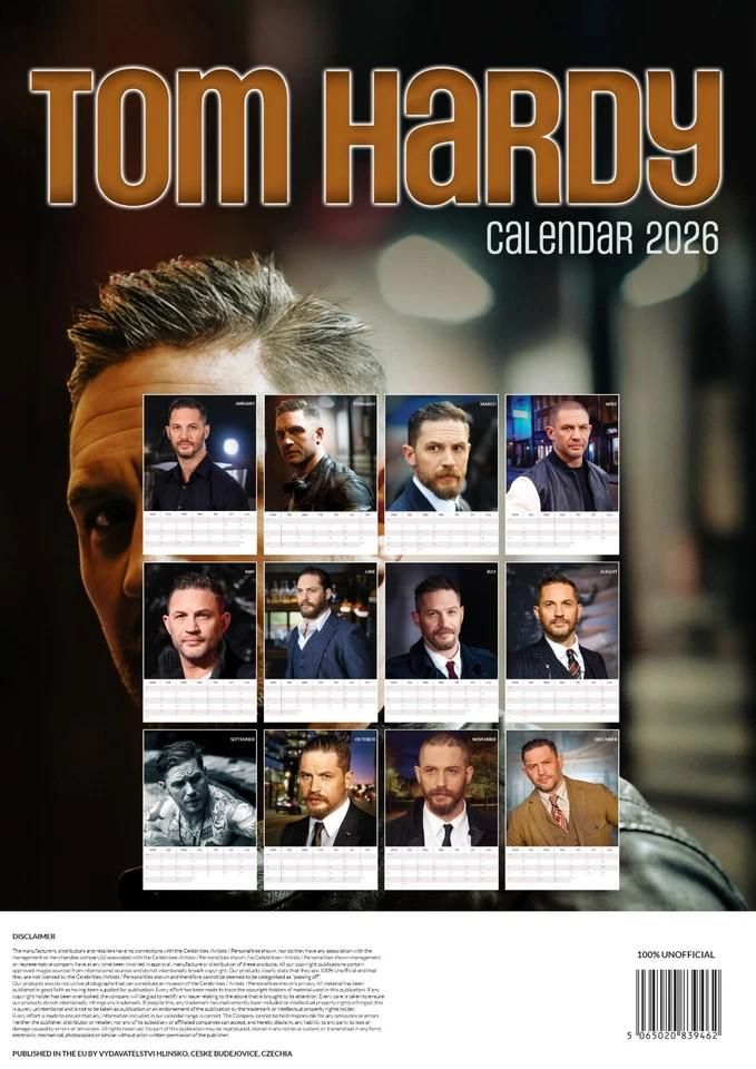 Tom Hardyy 2026 Wall Calendar