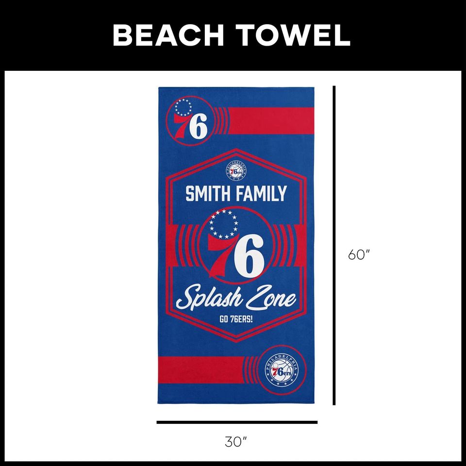 Philadelphia 76ers Beach Towel: Personalized NBA Dominion Style Fan Gift